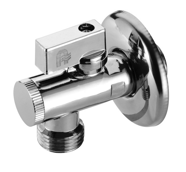 Zawór wodny kulowy kątowy z dźwignią 1/2" x 3/8" PN 10 z filtrem i rozetą chromowaną ARMATURA KRAKÓW | 70701010