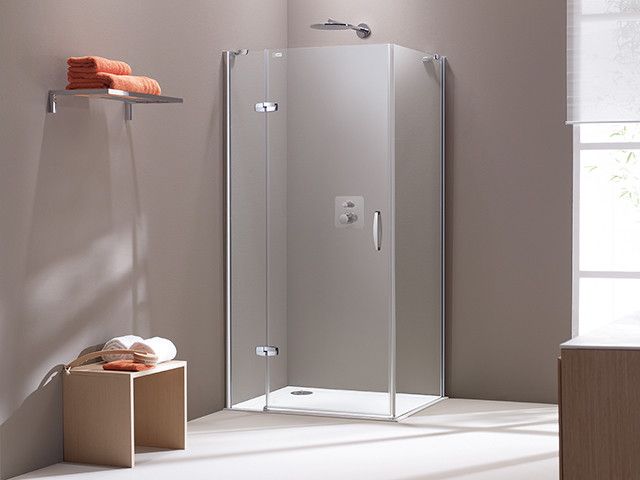 Aura elegance STS 900 drzwi skrzydłowe ze stałym segmentem do ścianki bocznej/wejście narożnikowe strona lewa 900 x 1900 mm chrom eloxal szkło hartowane przezroczyste Anti-Plaque 