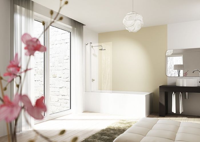 Parawan HUPPE Design elegance 950 x 1500 mm srebrny matowy szkło hartowane przezroczyste z powłoką Anti-Plaque  | 8E2001087322