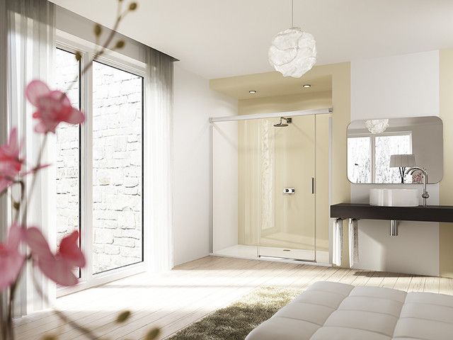 Drzwi skrzydłowe, składane HUPPE Design elegance strona prawa 800 x 2000 mm srebrne matowe szkło hartowane przezroczyste z powłoką Anti-Plaque  | 8E0915087322