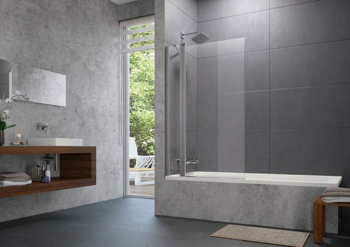 Parawan HUPPE Design pure 950 x 1500 mm srebrny matowy szkło hartowane przezroczyste z powłoką Anti-Plaque | 8P2001087322