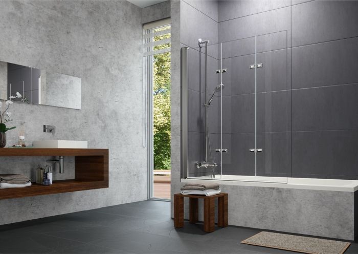 Parawan 3-częściowy HUPPE Design pure strona prawa 1200 x 1500 mm chrom eloxal szkło hartowane przezroczyste z powłoką Anti-Plaque | 8P6601092322