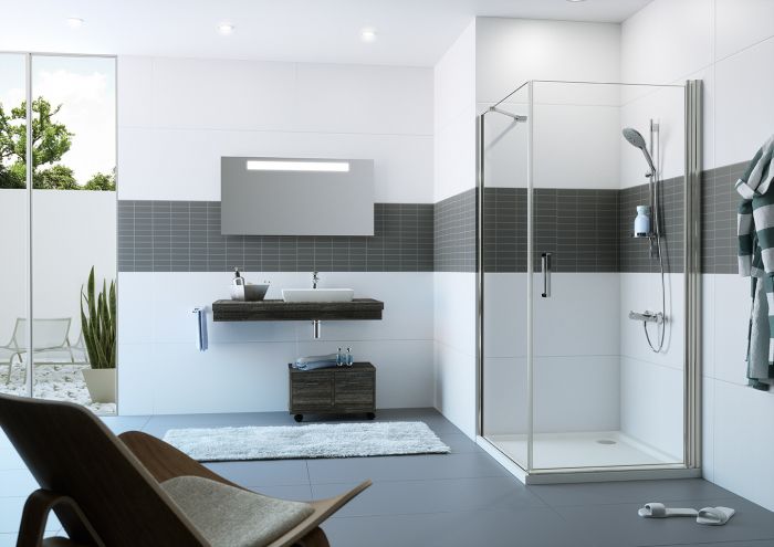 Drzwi skrzydłowe HUPPE Classics 2 800 x 1900 mm srebrne połysk szkło hartowane przezroczyste z powłoką Anti-Plaque | C23401069322