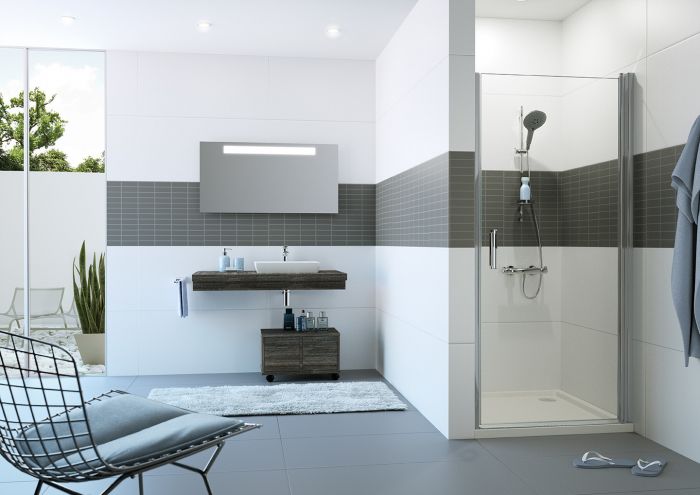 Drzwi skrzydłowe HUPPE Classic 2 880 x 1900 mm srebrne matowe szkło hartowane przezroczyste z powłoką Anti-Plaque | C23508087322
