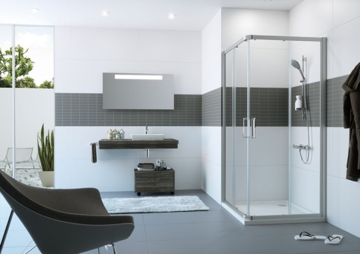Drzwi suwane 2-częściowe, narożnikowe HUPPE Classics 2 E2 750 750 x 2000 mm srebrne połysk szkło hartowane przezroczyste bez powłoki | C20210069321