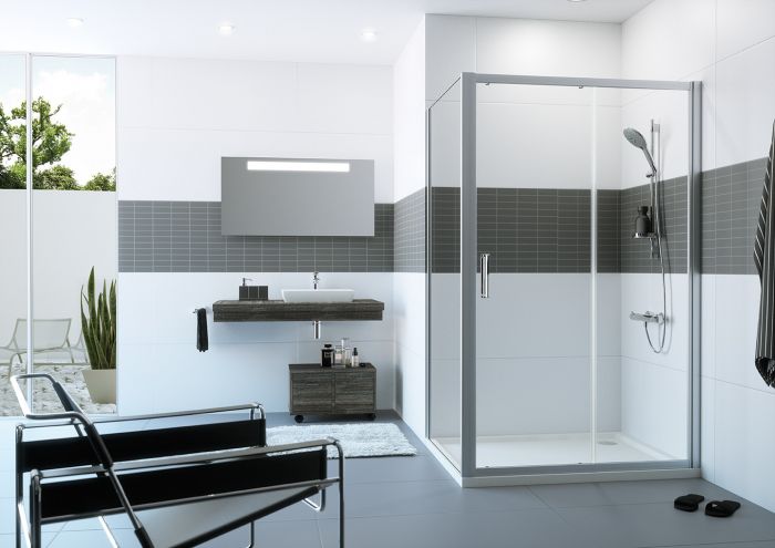 Drzwi suwane 1-częściowe ze stałym segmentem HUPPE Classics 2 GT 1300 1300 x 2000 mm srebrne matowe szkło hartowane przezroczyste bez powłoki | C20410087321