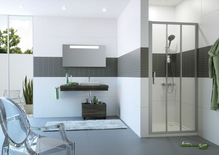 Drzwi suwane 2-częściowe ze stałym segmentem HUPPE Classics 2 GT 800 800 x 1900 mm białe szkło hartowane przezroczyste bez powłoki | C20301055321