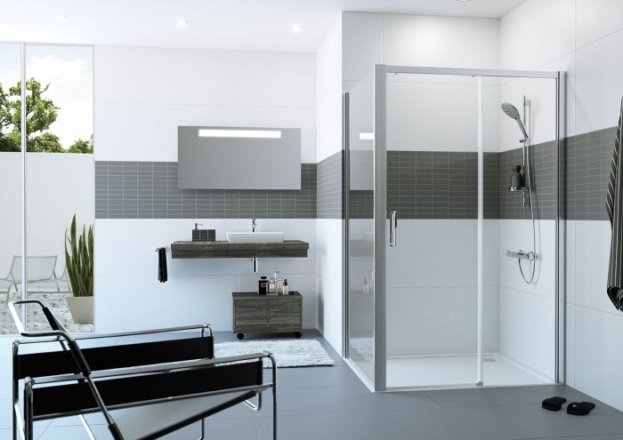 Drzwi suwane 1-częściowe ze stałym segmentem HUPPE Classics 2 GT 1600 strona prawa 1600 x 2000 mm białe szkło hartowane przezroczyste bez powłoki | C25613055321