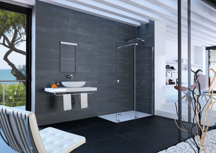 Drzwi suwane WALK-IN 1-częściowe ze stałym segmentem HUPPE Xtensa pure strona lewa 1100-1200 x 2000 mm black edition szkło hartowane przezroczyste z powłoką Anti-Plaque | XT0103123322