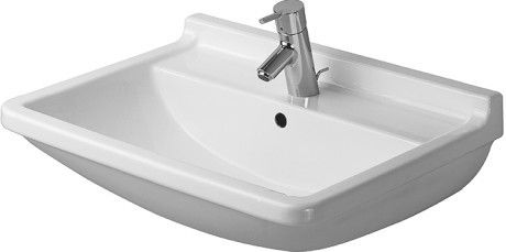 Umywalka ceramiczna DURAVIT Starck 3 z otworem z przelewem z półką na baterię 550 x 430 mm biały alpin z powłoką WonderGliss | 03005500001