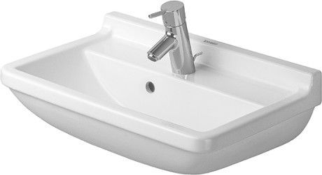 Starck 3 Compact umywalka ceramiczna z otworem z przelewem z półką na baterię 550 x 370 mm biały alpin z powłoką WonderGliss