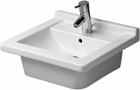 Starck 3 umywalka ceramiczna blatowa z otworem z przelewem z półką na baterię 480 x 465 x 165 mm biały alpin