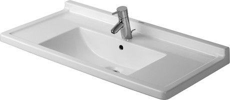 Umywalka ceramiczna DURAVIT Starck 3 meblowa z otworem z przelewem z półką na baterię 850 x 485 mm biały alpin z powłoką WonderGliss | 03048000001