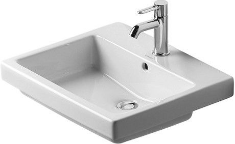 Umywalka ceramiczna DURAVIT Vero blatowa z otworem z przelewem z półką na baterię 550 x 465 mm biały alpin z powłoką WonderGliss | 03155500001