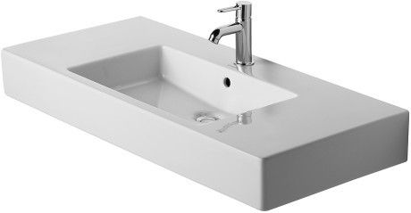 Umywalka ceramiczna DURAVIT Vero meblowa bez otworu z przelewem z półką na baterię 1050 x 490 mm biały alpin z powłoką WonderGliss | 03291000601