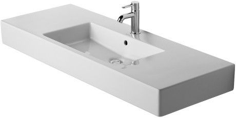 Umywalka ceramiczna DURAVIT Vero meblowa 3-otworowa z przelewem z półką na baterię 1250 x 490 mm biały alpin | 0329120030