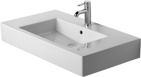 Umywalka ceramiczna DURAVIT Vero meblowa z otworem z przelewem z półką na baterię 850 x 490 mm biały alpin z powłoką WonderGliss | 03298500001