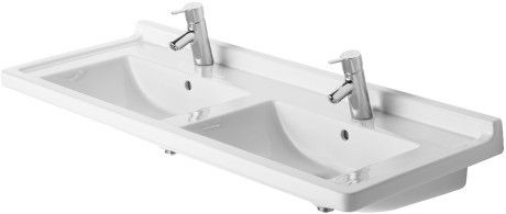 Umywalka ceramiczna DURAVIT Starck 3 meblowa podwójna z otworem z przelewem z półką na baterię 1300 x 490 mm biały alpin z powłoką WonderGliss | 03321300001