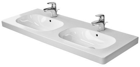 D-Code umywalka ceramiczna meblowa podwójna 3-otworowa z przelewem z półką na baterię 1200 x 490 mm biały alpin