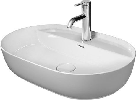 Umywalka ceramiczna DURAVIT Luv nablatowa owalny z otworem bez przelewu z półką na baterię 600 x 400 x 140 mm biały alpin z powłoką WonderGliss | 03806000001
