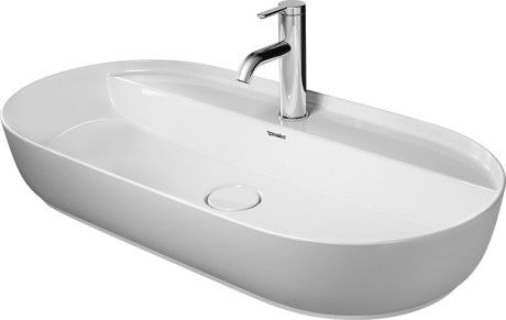 Umywalka ceramiczna DURAVIT Luv nablatowa owalny z otworem bez przelewu z półką na baterię 800 x 400 x 100 mm biały alpin z powłoką WonderGliss | 03808000001