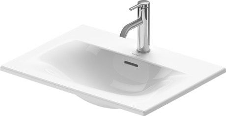 Umywalka ceramiczna DURAVIT Viu do montażu od góry blatowa z otworem z przelewem z korkiem z półką na baterię 600 x 450 x 185 mm biały alpin z powłoką WonderGliss | 03856000001