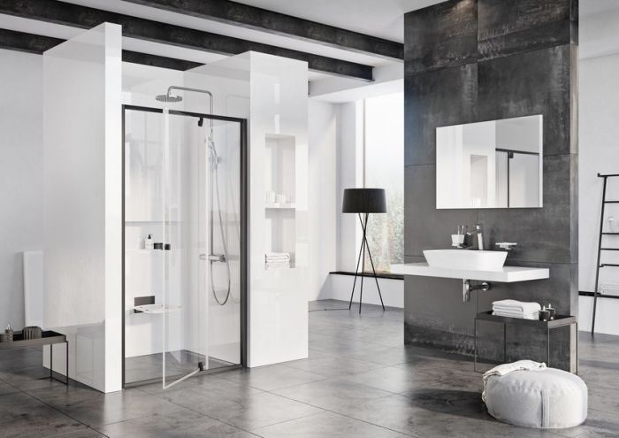 Drzwi obrotowe RAVAK Pivot PDOP2-120 1200 x 1900 mm czarne szkło hartowane transparent bez powłoki | 03GG0300Z1