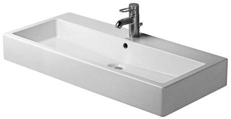 Umywalka ceramiczna DURAVIT Vero szlifowana bez otworu z przelewem z półką na baterię 1000 x 470 mm biały alpin z powłoką WonderGliss | 04541000281