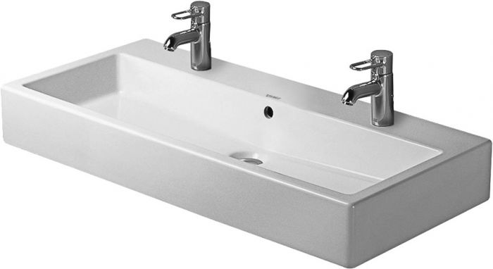 Umywalka ceramiczna DURAVIT Vero szlifowana 2-otworowa z przelewem z półką na baterię 1000 x 470 x 175 mm czarna z powłoką WonderGliss | 04541008261