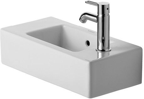 Umywalka ceramiczna DURAVIT Vero meblowa 2-otworowa z przelewem z półką na baterię 500 x 250 mm biały alpin z powłoką WonderGliss | 07035000001