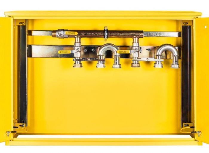 Punkt redukcyjno-pomiarowy żółty na 2 gazomierze G4/G6 w skrzynce metalowej 1050 x 700 x 250 mm