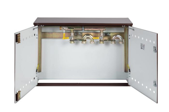 Punkt redukcyjno-pomiarowy brąz na 2 gazomierze G4/G6 w skrzynce metalowej 1050 x 700 x 250 mm