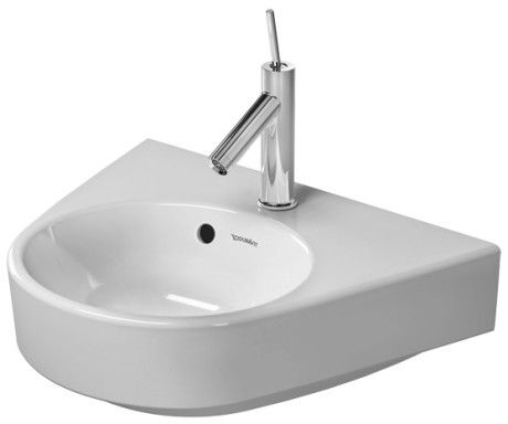 Umywalka ceramiczna DURAVIT Starck 2 ścienna mała półokrągły z otworem z przelewem 500 x 390 x 170 mm biały alpin z powłoką WonderGliss | 07145000001