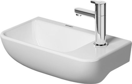 Umywalka ceramiczna DURAVIT Me by Starck mała z otworem bez przelewu z półką na baterię, otwór na baterię z prawej strony 400 x 220 x 135 mm biały alpin bez powłoki | 0717400000
