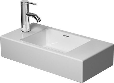 Vero Air umywalka ceramiczna meblowa mała strona lewa z otworem bez przelewu z półką na baterię 500 x 250 x 140 mm biały alpin z mocowaniem w komplecie