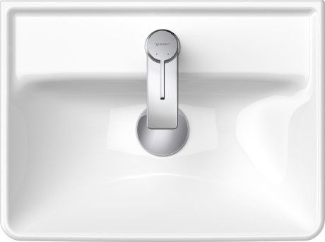 Umywalka ceramiczna DURAVIT D-Neo mała z otworem bez przelewu z półką na baterię 450 x 335 x 130 mm biały alpin bez powłoki | 0738450041
