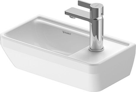 Umywalka ceramiczna DURAVIT D-Neo mała z otworem bez przelewu z półką na baterię 400 x 220 x 120 mm biały alpin bez powłoki  | 0739400041
