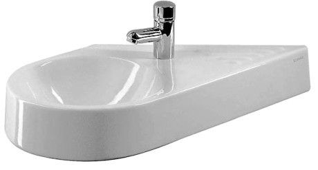 Umywalka ceramiczna DURAVIT Architec mała, diagonalna z otworem bez przelewu z półką na baterię 645 x 410 mm biały alpin | 0764650000