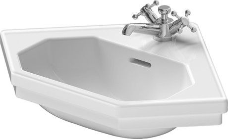 Umywalka ceramiczna DURAVIT narożna z otworem z przelewem z półką na baterię 595 x 425 x 195 mm biały alpin z powłoką WonderGliss | 07934200001