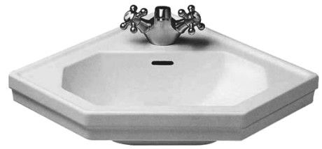 Umywalka DURAVIT narożna z otworem z przelewem z półką na baterię 595 x 450 x 195 mm biały alpin | 0793420000