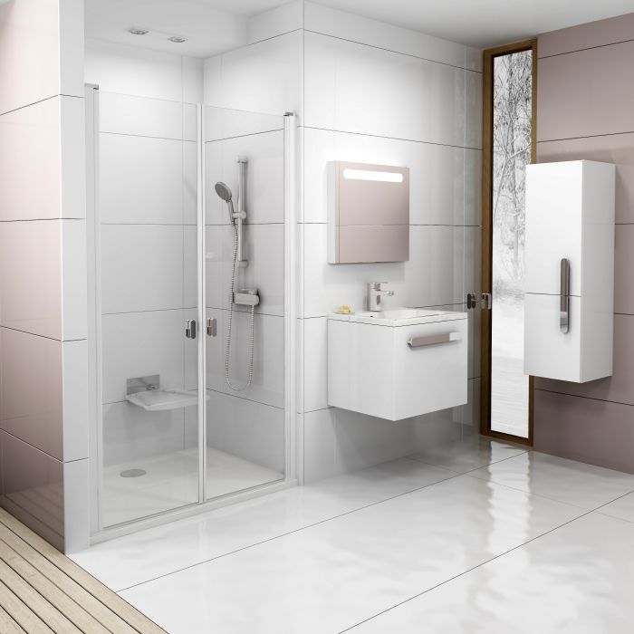 Drzwi wahadłowe, 2-częściowe RAVAK Chrome CSDL2-90 900 x 1950 mm satin szkło hartowane transparent bez powłoki | 0QV7CU0LZ1