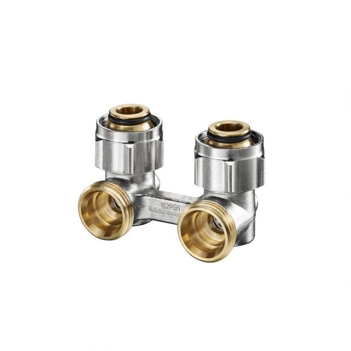 Przyłącze grzejnikowe podwójne z odcięciem kątowe z mosiądzu OVENTROP Multiflex F ZB NZ 3/4" x GZ 3/4" | 1015814