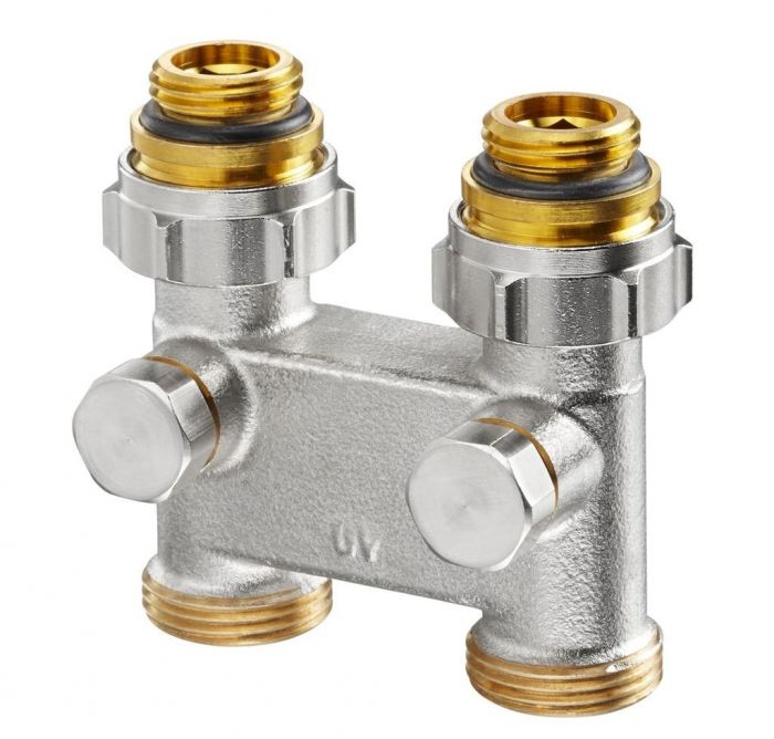 Złącze krzyżowe z odcięciem proste OVENTROP 1/2" GZ x 3/4" GZ rozstaw osi 50 mm | 1016363