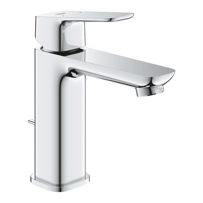 GROHE Cubeo bateria umywalkowa rozmiar M montaż jednootworowy chrom w zestawie metalowy zestaw odpływowy z drążkiem pociąganym 1 1/4