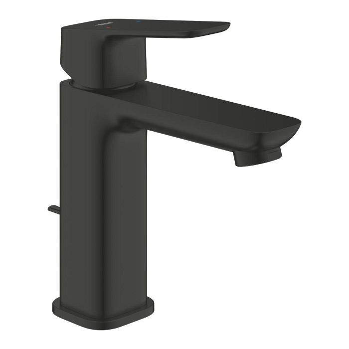 Bateria umywalkowa rozmiar M montaż jednootworowy GROHE Cubeo matte black w zestawie metalowy zestaw odpływowy z drążkiem pociąganym 1 1/4" | 1017492430