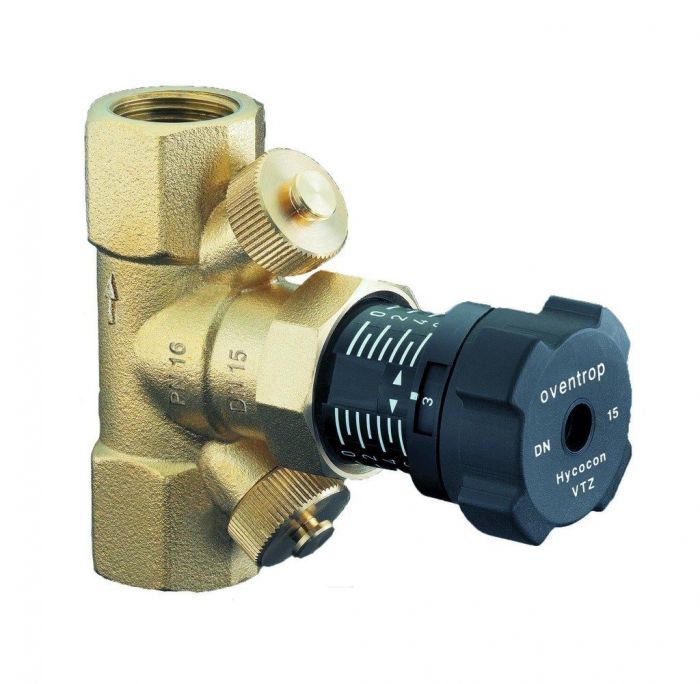 Zawór równoważący Hycocon VTZ DN 15 1/2" GW z bezstopniową nastawą wstępną z mosiądzu, technika pomiarowa "eco" PN 16 Kvs 1