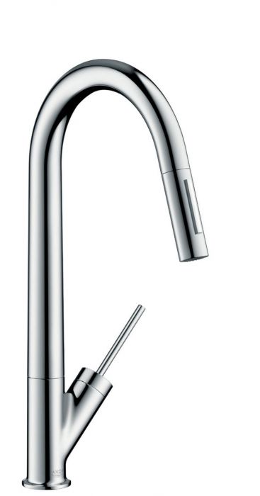 Bateria kuchenna stojąca HANSGROHE Axor Starck 1-uchwytowa 1-otworowa mosiężna chrom z obrotową wyciąganą wylewką  | 10821000
