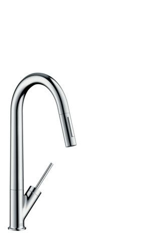 Bateria kuchenna stojąca HANSGROHE Axor Starck 1-uchwytowa 1-otworowa mosiężna nikiel szczotkowany z obrotową wyciąganą wylewką | 10821820