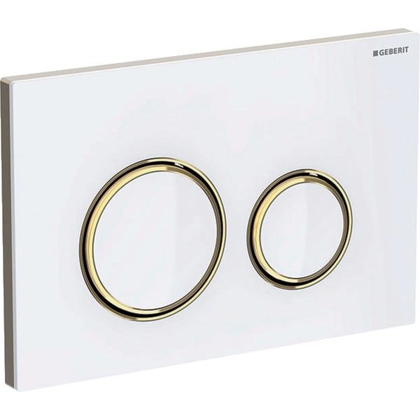 Przycisk uruchamiający GEBERIT Sigma50 (ex Sigma21) okrągły przedni szkło biały/mosiężny 246 x 164 x 14 mm | 115652SI1