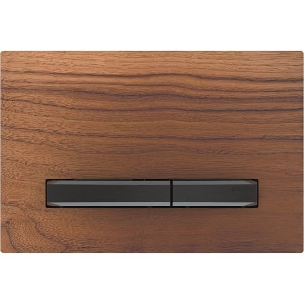 Przycisk uruchamiający GEBERIT Sigma50 prostokątny przedni z tworzywa sztucznego czarny chrom/amerykański orzech włoski 246 x 164 x 13 mm | 115671JX2